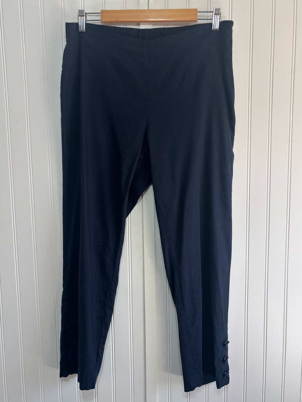 J. Jill Linen Stretch Navy Ankle Pants Button Hem Flat Front Size M Coastal